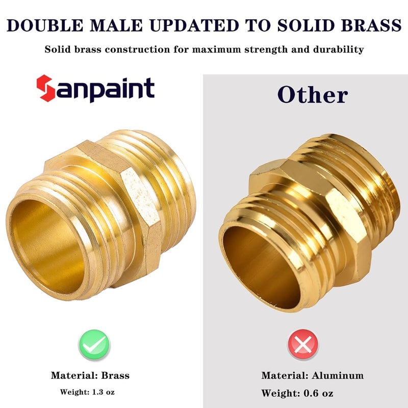 Sanpaint Garden Hose Connector, Male to Male Hose Adapter, 2 Pack 3/4 Inch Brass Water Hose Connector for Female Hose to Female Hose,(3/4" GHT Double Male) - Image 3